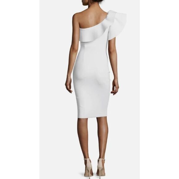 Chiara Boni Elisse Dress Women's 46 White One Shoulder Ruffle Sheath Knee Length - Picture 2 of 14